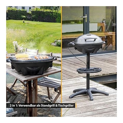  TZS First Austria 2-in-1 Electric Grill & Table Grill Electric - Extremely Stable Grill with Stand for Balcony - Plastic/Metal, Removable 2400 Watt Stand Grill with Lid - Includes Temperature Display