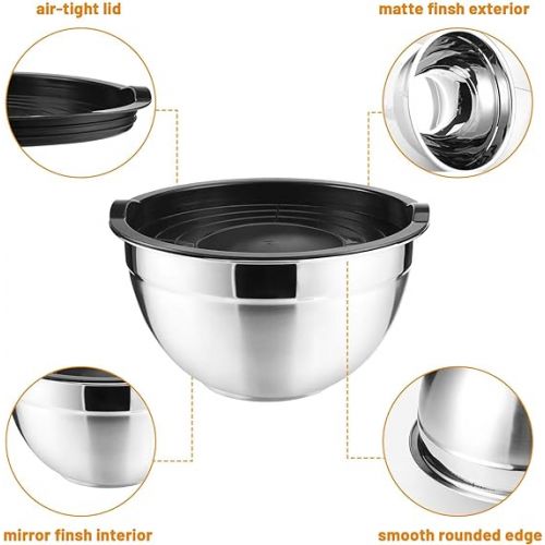  Mkitnvy Salad Bowl Set of 5, Stainless Steel Bowl with Airtight Lid, Size 4.5L/2.7L/1.5L/1.2L/0.7L, with Lid for Kitchen, Stackable, Versatile, Dishwasher Safe