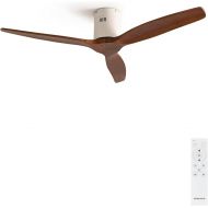 CREATE Windcalm Ceiling Fan White with Remote Control, Dark Wood Wings / 40 W, Quiet, Diameter 132 cm, 6 Speeds, Timer, DC Motor, Summer Winter Operation