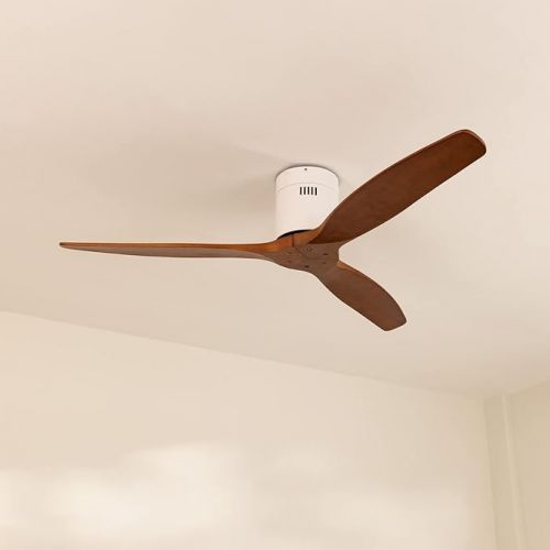  CREATE Windcalm Ceiling Fan White with Remote Control, Dark Wood Wings / 40 W, Quiet, Diameter 132 cm, 6 Speeds, Timer, DC Motor, Summer Winter Operation
