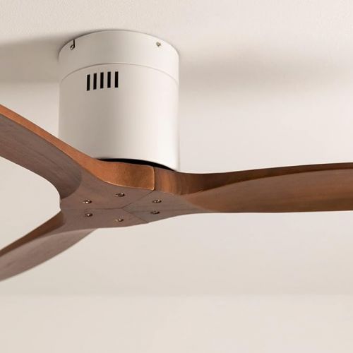  CREATE Windcalm Ceiling Fan White with Remote Control, Dark Wood Wings / 40 W, Quiet, Diameter 132 cm, 6 Speeds, Timer, DC Motor, Summer Winter Operation