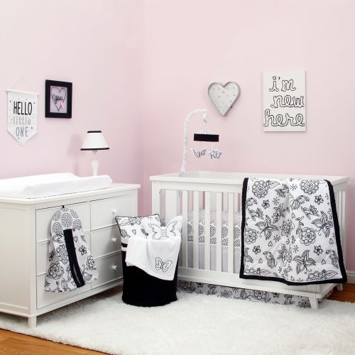  NoJo The Dreamer Collection 8pc Crib Bedding Set Floral BlackWhite by NoJo