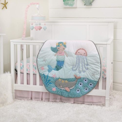  NoJo Sugar Reef Mermaid 4 Piece Nursery Crib Bedding Set Nursery Organizer, Aqua/Teal/Pink