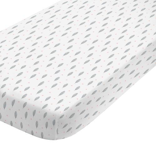  NoJo Aztec Mix & Match 100% Cotton Feathers/Triangles Fitted Crib Sheet, Pink, Grey, White