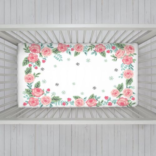  NoJo Aztec Mix & Match 100% Cotton Roses Photo Op Crib Sheet, Pink, Green, Aqua, White