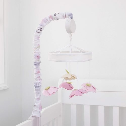  NoJo Watercolor Deer Nursery Crib Musical Mobile with Dimensional Felt Flowers, Pink/Taupe/Dusty Rose/Cream/Green