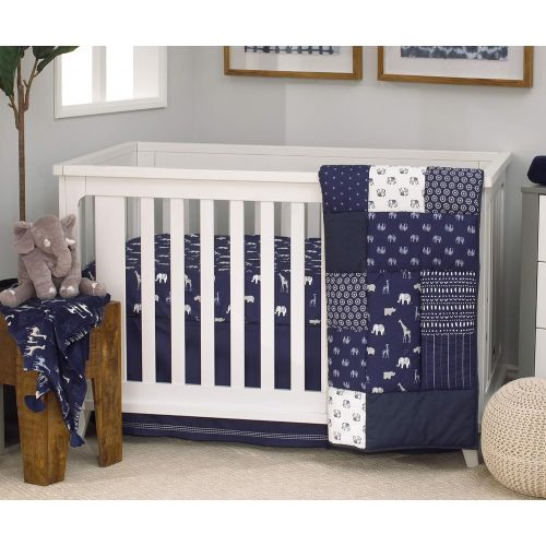  NoJo Aztec Mix & Match Nursery Crib Bedskirt/Dust Ruffle with Embroidered Trim, Navy