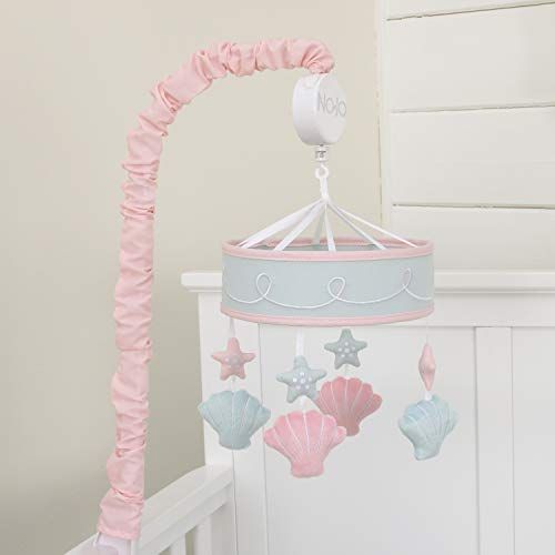  [아마존베스트]NoJo Sugar Reef Mermaid Nursery Crib Musical Mobile with Sea Shells & Stars, Aqua, Pink