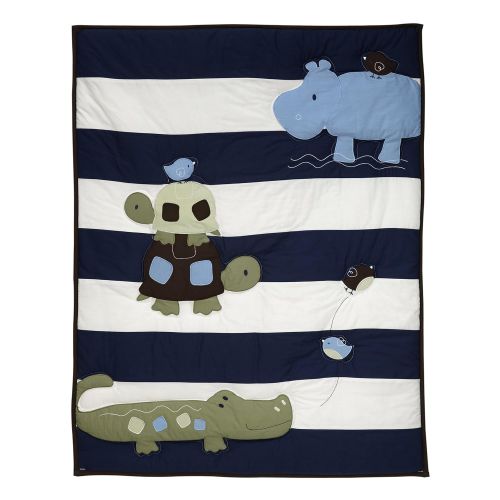  NoJo Aztec Forest 4 Piece Nursery Crib Bedding Set - Appliqued Comforter, 100% Cotton Crib Sheet, Dust Ruffle, and Nursery Organizer, Navy, Tan, Ivory, Mint