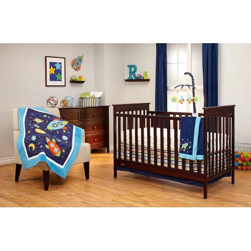  NoJo Aztec Forest 4 Piece Nursery Crib Bedding Set - Appliqued Comforter, 100% Cotton Crib Sheet, Dust Ruffle, and Nursery Organizer, Navy, Tan, Ivory, Mint