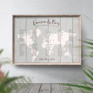 /NoOrdinaryEmporium Travel Wedding Seating Chart Print, Wood Look Style, Travel Theme Wedding, Wedding Stationery, World Map Table Plan, Travel Theme Decor