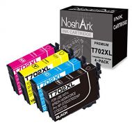 NoahArk 4 Packs 702XL Remanufacture Ink Cartridge Replacement for Epson 702 702XL T702 T702XL use for Epson Workforce Pro WF-3720 WF-3720DWF WF-3730 WF-3733 Printer (1 Black 1 Cyan