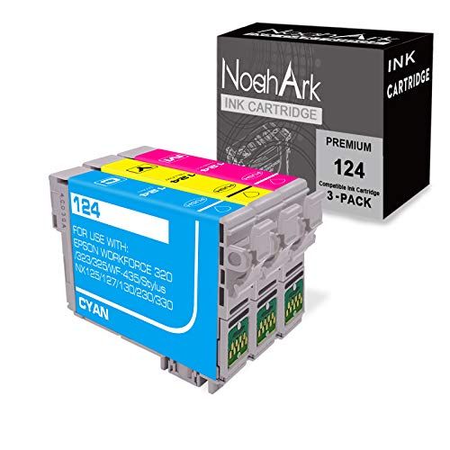 NoahArk 3 Packs T124 Remanufactured Ink Cartridge Replacement for Epson 124 use for Epson Stylus NX125 NX127 NX130 NX230 NX330 NX420 NX430 Workforce 320 323 325 435 (1 Cyan 1 Magen