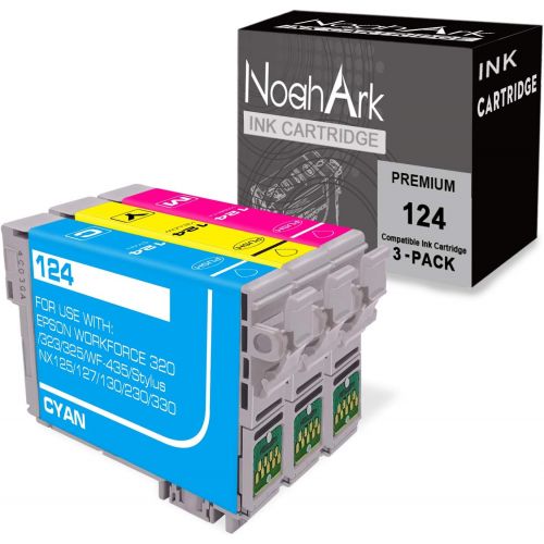  NoahArk 3 Packs T124 Remanufactured Ink Cartridge Replacement for Epson 124 use for Epson Stylus NX125 NX127 NX130 NX230 NX330 NX420 NX430 Workforce 320 323 325 435 (1 Cyan 1 Magen