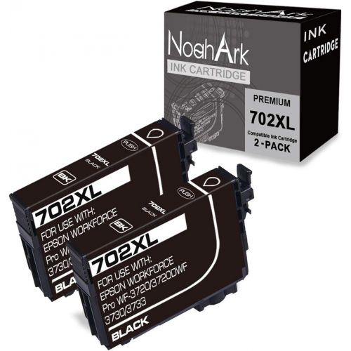  NoahArk 2 Packs 702XL Remanufacture Ink Cartridge Replacement for Epson 702 702XL T702 T702XL use for Epson Workforce Pro WF-3720 WF-3720DWF WF-3730 WF-3733 Printer (2 Black)