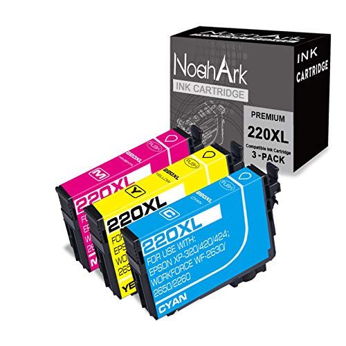  NoahArk 3 Packs 220XL Remanufactured Ink Cartridge Replacement for Epson 220 XL T220XL High Yield for Workforce WF-2760 WF-2750 WF-2630 WF-2650 WF-2660 XP-320 XP-420 Printer (Cyan/