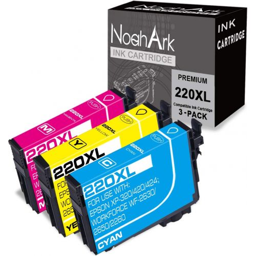  NoahArk 3 Packs 220XL Remanufactured Ink Cartridge Replacement for Epson 220 XL T220XL High Yield for Workforce WF-2760 WF-2750 WF-2630 WF-2650 WF-2660 XP-320 XP-420 Printer (Cyan/