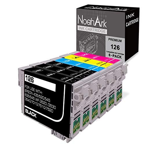  NoahArk 6 Pack T126 Remanufacture Ink Cartridge Replacement for Epson 126 T126 for Workforce 435 520 545 635 645 845 WF-3520 WF-3530 WF-3540 WF-7010 WF-7510 WF-7520 (3 Black 1 Cyan