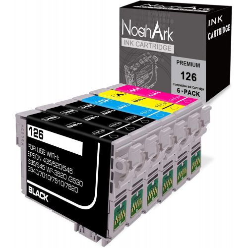  NoahArk 6 Pack T126 Remanufacture Ink Cartridge Replacement for Epson 126 T126 for Workforce 435 520 545 635 645 845 WF-3520 WF-3530 WF-3540 WF-7010 WF-7510 WF-7520 (3 Black 1 Cyan