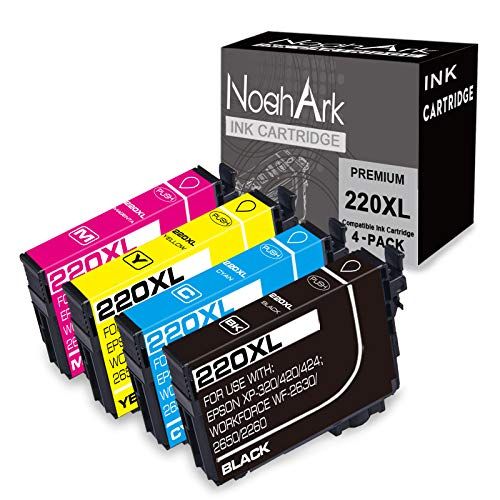  NoahArk 4 Packs 220XL Remanufactured Ink Cartridge Replacement for Epson 220 XL T220XL High Yield for Workforce WF-2760 WF-2750 WF-2630 WF-2650 WF-2660 XP-320 XP-420 (Black, Cyan,
