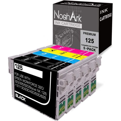  NoahArk 5 Packs T125 Remanufactured Ink Cartridge Replacement for Epson 125 use for Epson Stylus NX125 NX127 NX230 NX420 NX530 NX625 Workforce 320 323 325 520 (2 Black, 1 Cyan, 1 M