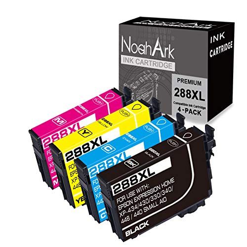  NoahArk 4 Packs 288XL Remanufacture Ink Cartridges Replacement for Epson 288 XL 288XL T288XL for Expression Home XP-430 XP-440 XP-330 XP-340 XP-434 XP-446 Printer (1 Black 1 Cyan 1