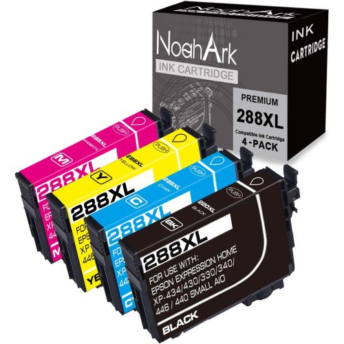  NoahArk 4 Packs 288XL Remanufacture Ink Cartridges Replacement for Epson 288 XL 288XL T288XL for Expression Home XP-430 XP-440 XP-330 XP-340 XP-434 XP-446 Printer (1 Black 1 Cyan 1