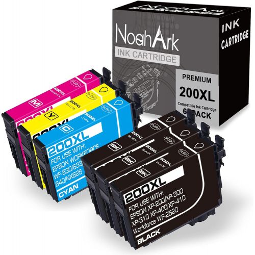  NoahArk 6 Packs 200XL Remanufactured Ink Cartridge Replacement for Epson 200 XL T200XL use for Expression Home XP-200 XP-300 XP-310 XP-400 XP-410 Workforce WF-2520 WF-2530 (3BK/1C/