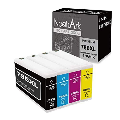  NoahArk 4 Packs 786XL Remanufactured Ink Cartridge Replacement for Epson 786 T786XL High Yeild for Workforce Pro WF-4630 WF-4640 WF-5110 WF-5190 WF-5620 WF-5690 Printer (Black, Cya