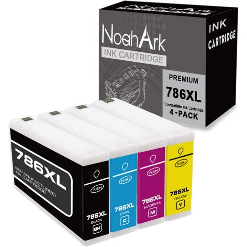  NoahArk 4 Packs 786XL Remanufactured Ink Cartridge Replacement for Epson 786 T786XL High Yeild for Workforce Pro WF-4630 WF-4640 WF-5110 WF-5190 WF-5620 WF-5690 Printer (Black, Cya