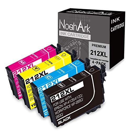  NoahArk 4 Packs 212XL Remanufactured Ink Cartridges Replacement for Epson 212 T212XL High Yield for Workforce WF-2830 WF-2850 Expression Home XP-4100 XP-4105 Printer(Black/Cyan/Mag