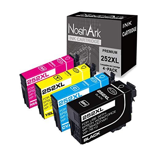  NoahArk 4 Packs 252XL Remanufactured Ink Cartridge Replacement for Epson T252XL 252 XL for Workforce WF-3630 WF-3640 WF-7610 WF-7620 WF-7110 WF-3620 WF-7210 WF-7710 WF-7720 (1BK/1C