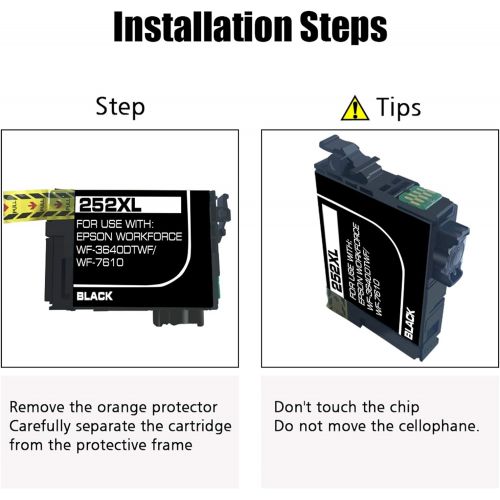  NoahArk 4 Packs 252XL Remanufactured Ink Cartridge Replacement for Epson T252XL 252 XL for Workforce WF-3630 WF-3640 WF-7610 WF-7620 WF-7110 WF-3620 WF-7210 WF-7710 WF-7720 (1BK/1C