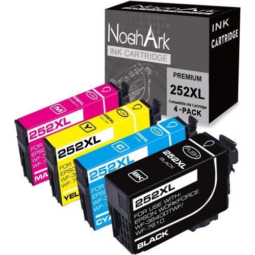  NoahArk 4 Packs 252XL Remanufactured Ink Cartridge Replacement for Epson T252XL 252 XL for Workforce WF-3630 WF-3640 WF-7610 WF-7620 WF-7110 WF-3620 WF-7210 WF-7710 WF-7720 (1BK/1C