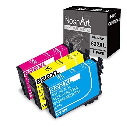  NoahArk 3 Packs 822XL Remanufactured Ink Cartridge Replacement for Epson 822 822XL T822 T822XL High Yield Ink for Workforce Pro WF-3820 WF-4820 WF-4830 WF-4833 WF-4834 Printer (Cya