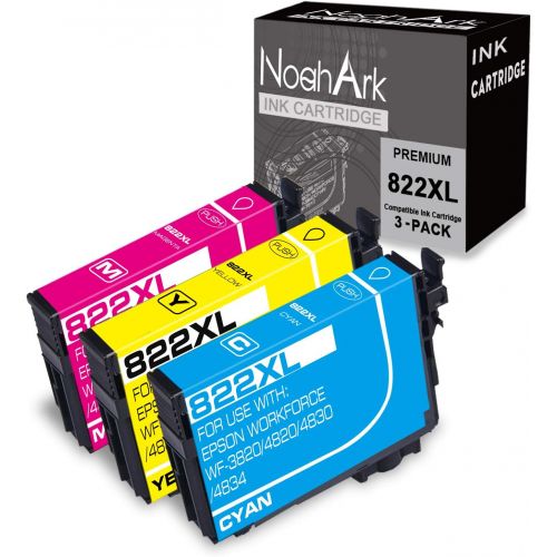  NoahArk 3 Packs 822XL Remanufactured Ink Cartridge Replacement for Epson 822 822XL T822 T822XL High Yield Ink for Workforce Pro WF-3820 WF-4820 WF-4830 WF-4833 WF-4834 Printer (Cya