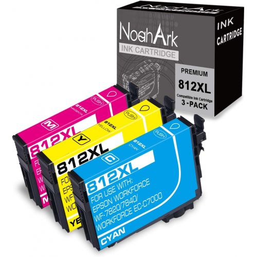  NoahArk 3 Packs 812XL Remanufactured Ink Cartridge Replacement for Epson 812 812XL T812 T812XL High Yield Ink for Workforce Pro WF-7820 WF-7840 EC-C7000(A3) Printer (Cyan, Magenta,