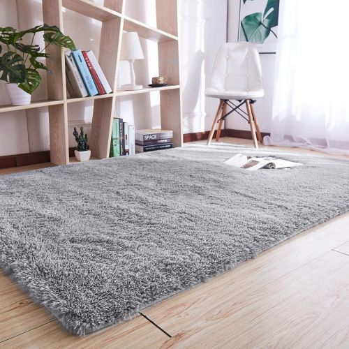  Noahas Super Soft Modern Shag Gray Area Rugs Fluffy Living Room Carpet Comfy Bedroom Home Decorate Floor Kids Playing Mat 4 Feet by 5.3 Feet,Gray