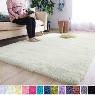 [아마존핫딜][아마존 핫딜] Noahas Ultra Soft Shaggy Area Rugs Fluffy Living Room Carpet Bedroom Fur Rug Anti-Skid Child Playing Mat Home Decor, 5.3 x 7.5 Feets Creamy