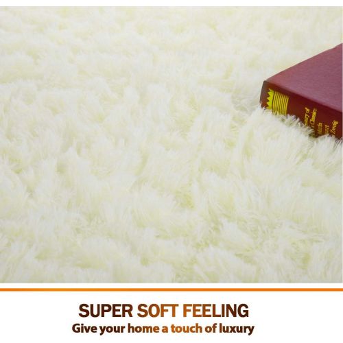  [아마존핫딜][아마존 핫딜] Noahas Ultra Soft Shaggy Area Rugs Fluffy Living Room Carpet Bedroom Fur Rug Anti-Skid Child Playing Mat Home Decor, 5.3 x 7.5 Feets Creamy