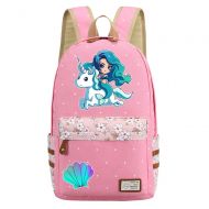 Nobag Mermaid Backpack Flowers Canvas bag Girls School Cartoon Mermaid Princess Unicorn (Style 4)