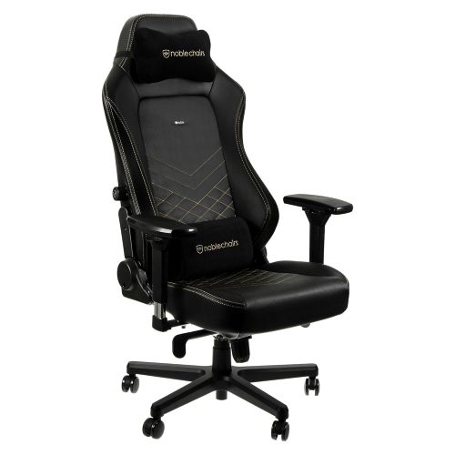  Noblechairs noblechairs Hero Gaming Chair - Office Chair - Desk Chair - PU Leather - 330 lbs - 135° Reclinable - Lumbar Support - Racing Seat Design - Black/Gold