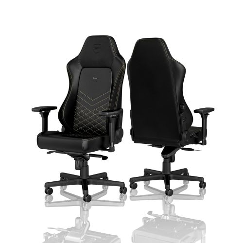  Noblechairs noblechairs Hero Gaming Chair - Office Chair - Desk Chair - PU Leather - 330 lbs - 135° Reclinable - Lumbar Support - Racing Seat Design - Black/Gold