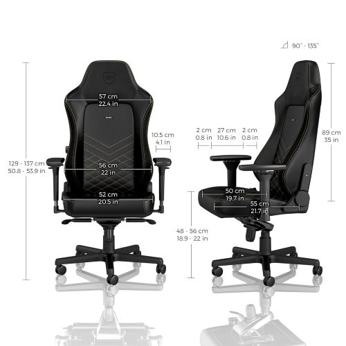  Noblechairs noblechairs Hero Gaming Chair - Office Chair - Desk Chair - PU Leather - 330 lbs - 135° Reclinable - Lumbar Support - Racing Seat Design - Black/Gold