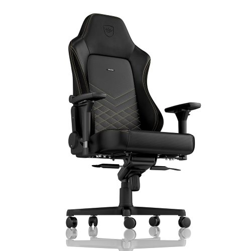  Noblechairs noblechairs Hero Gaming Chair - Office Chair - Desk Chair - PU Leather - 330 lbs - 135° Reclinable - Lumbar Support - Racing Seat Design - Black/Gold