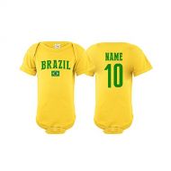 Nobrand nobrand Brazil Bodysuit Flag Soccer Ball Infant Baby Girls Boys Personalized Customized Name and Number