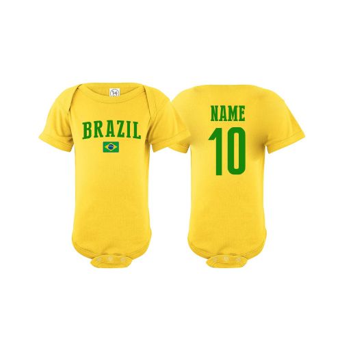  Nobrand nobrand Brazil Bodysuit Flag Soccer Ball Infant Baby Girls Boys Personalized Customized Name and Number