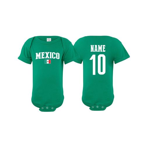  Nobrand nobrand Mexico Bodysuit Flag Soccer Ball Infant Baby Girls Boys Personalized Customized Name and Number