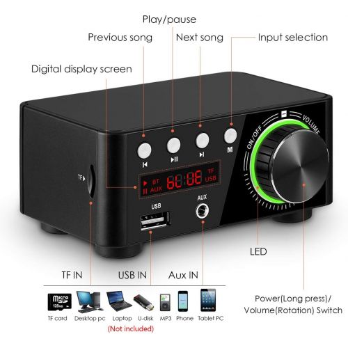  Nobsound 100W Mini Bluetooth 5.0 Power Amplifier Hi-Fi Stereo Class D Audio Amp 2.0 Channel Wireless Receiver Lossless Music Player TF USB Home Speaker (Black)