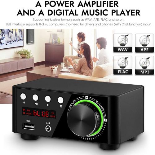  Nobsound 100W Mini Bluetooth 5.0 Power Amplifier Hi-Fi Stereo Class D Audio Amp 2.0 Channel Wireless Receiver Lossless Music Player TF USB Home Speaker (Black)